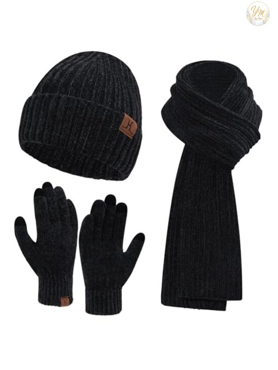 Winter Knit Hat Scarf Gloves Set Touchscreen Beanie Skull Cap